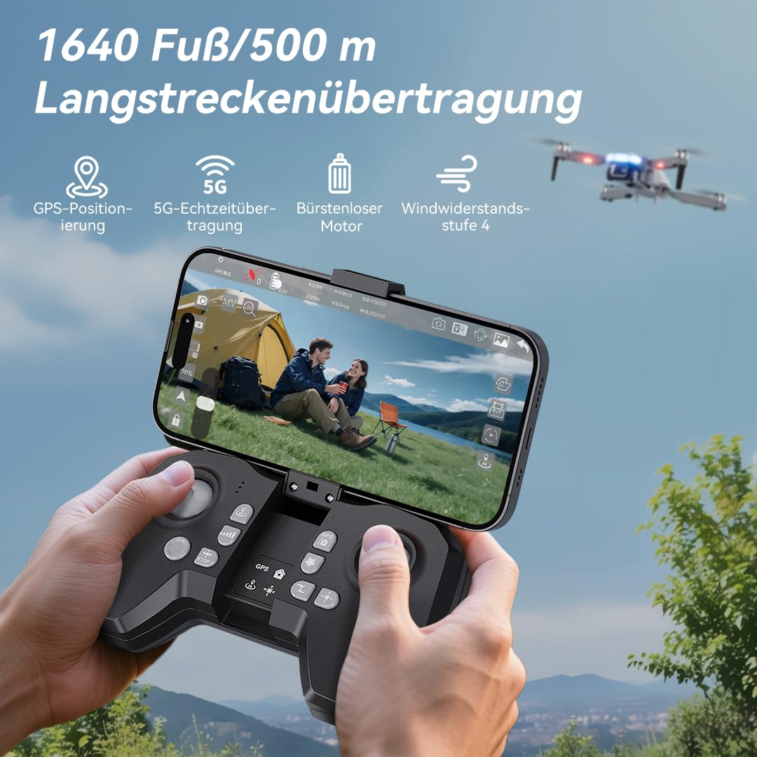 FERIETELF B16 GPS Drohne mit Kamera 4K für Erwachsene, Bürstenloser Motor, 5G FPV RC- Quadrocopter mit Auto Rückkehr & Auto Folgen, 50 min Flugzeit, C0 Faltbar Drohne für Anfänger, unter 249g