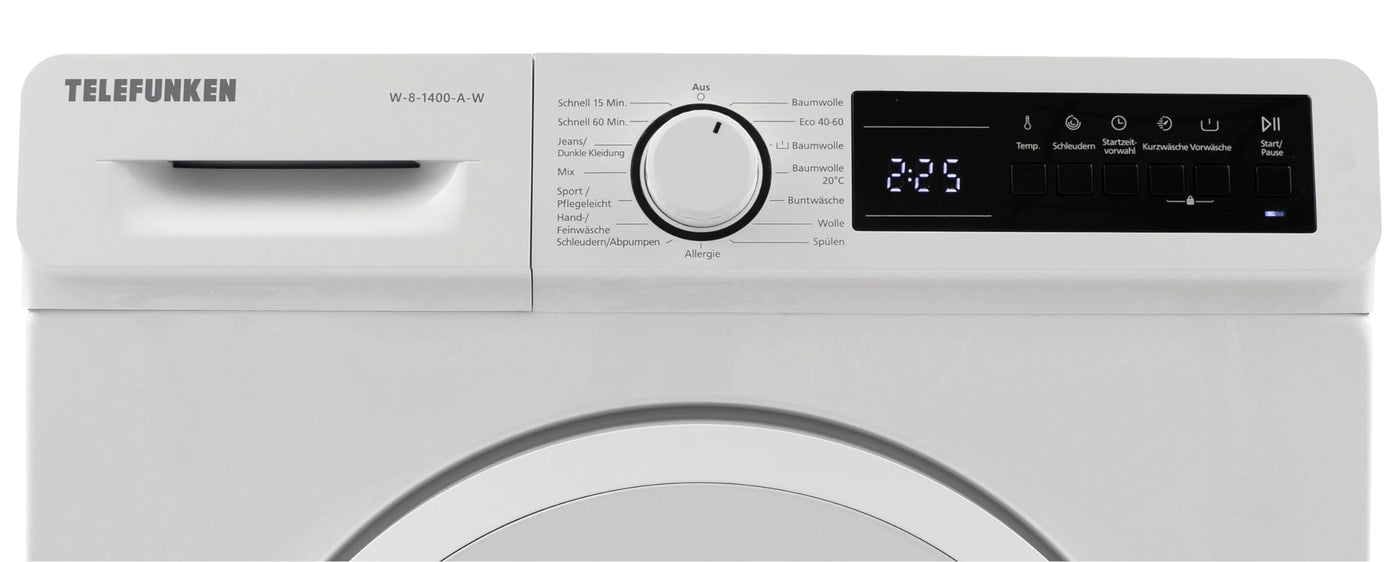 Telefunken Waschmaschine 8kg | 1400 U/Min. | Inverter Motor - Leise & Effizient | AquaStop - Schutz vor Wasserschäden | Schontrommel | Washing Machine mit 15 Programmen | EEK A | W-8-1400-A-W weiß