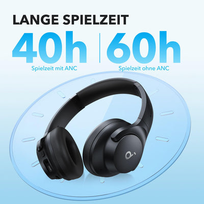 soundcore by Anker Q20i kabelloser Bluetooth Over-Ear-Kopfhörer mit Hybrid Active Noise Cancelling, 40h Spielzeit im ANC-Modus, Hi-Res Audio, tiefer Bass, Personalisierung per App(Weiß)