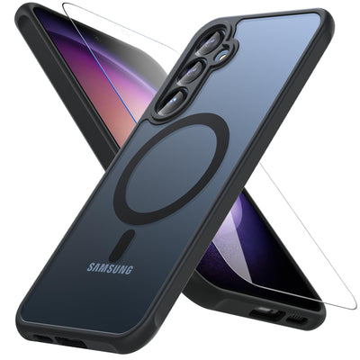Hülle für Samsung Galaxy S23 FE 5G für Magsafe mit Panzer Schutz Glas, [Schutz in Militärqualität] Stoßfest Magnetisch Handyhülle Samsung S23 FE Case Dünn Outdoor Cover Schutzhülle für S23 FE, Schwarz