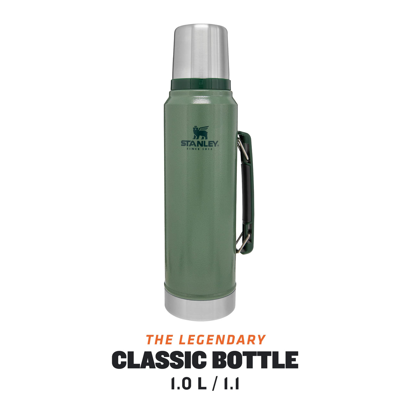 Stanley Classic Legendary Thermosflasche 1L - Thermos Hält 24 Stunden Heiß oder Kalt - Edelstahl Thermoskanne - BPA-Frei - Spülmaschinenfest - Hammertone Green