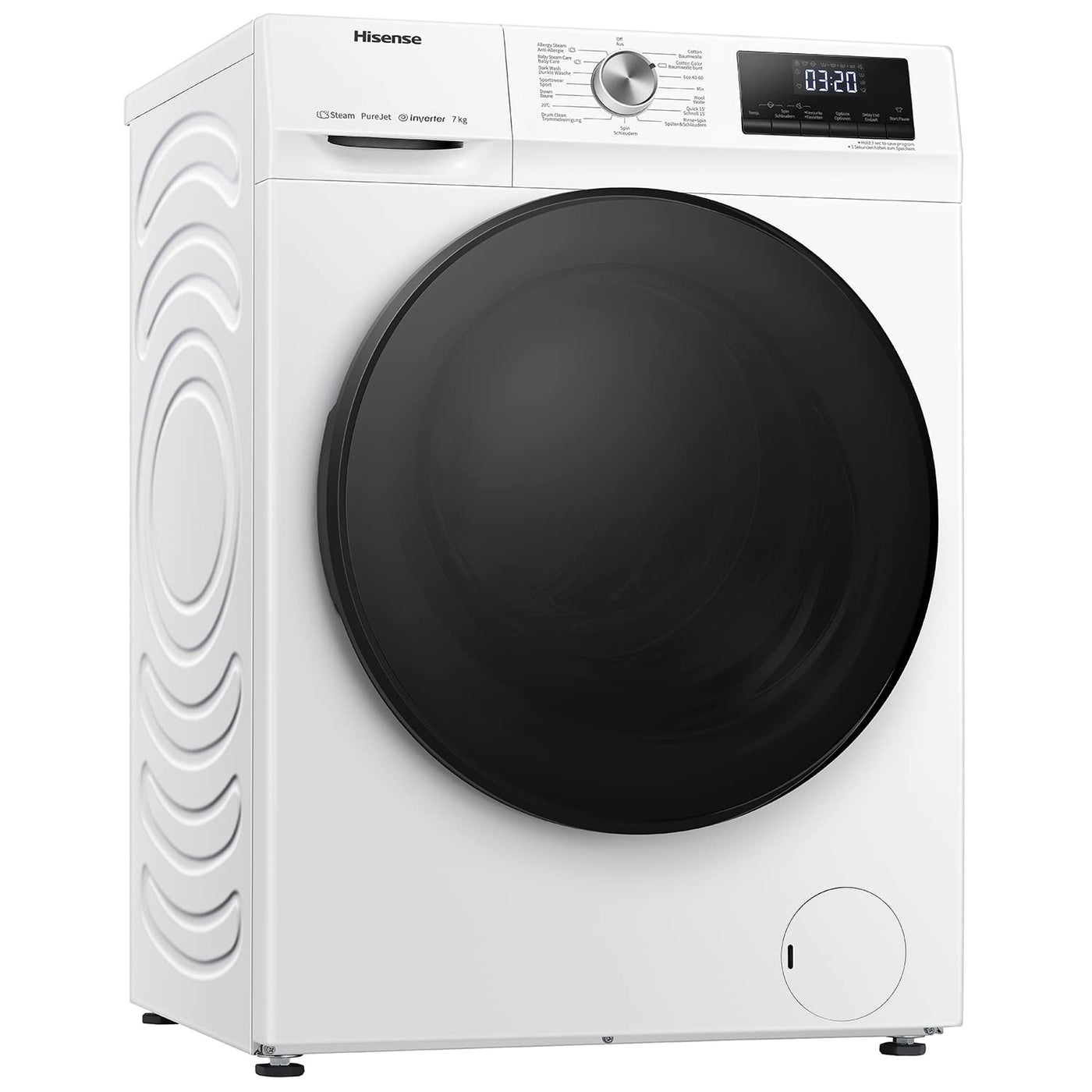 Hisense WFQA7014EVJM Waschmaschine mit Dampffunktion/ 7 kg /AquaStop/ 1400 U/min /15 Programme/ Inverter PowerDrive Motor/Edelstahltrommel/Kindersicherung/Trommelreinigung/Weiß