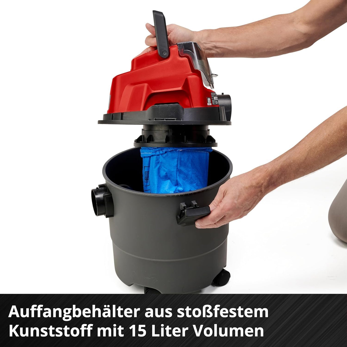 Einhell Akku-Nass-Trockensauger TC-VC 18/15 Li-Solo Power X-Change (Lithium-Ionen, Kunststoffbehälter 15 l, 4 Rollen, inkl. Saugschlauch, div. Filter, ohne Akku u. Ladegerät)