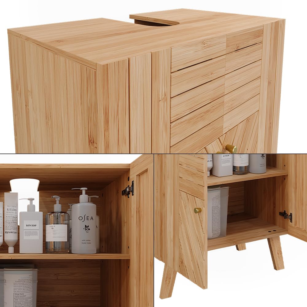 Vicco Waschbeckenunterschrank Lucie, Bambus, 60 x 65 cm mit 2 Türen