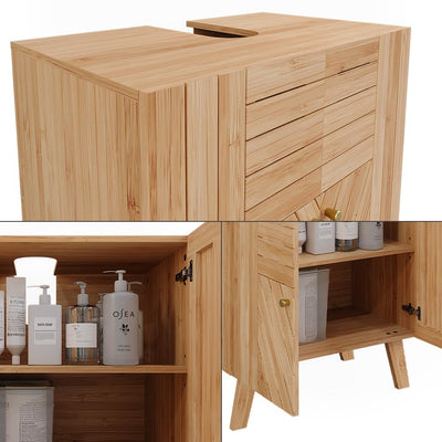 Vicco Waschbeckenunterschrank Lucie, Bambus, 60 x 65 cm mit 2 Türen