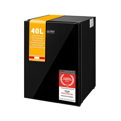 TZS First Austria lautloser Minikühlschrank | Getränkekühlschrank | Minibar | Wechselbarer Türanschlag | LED-Licht | ohne Gefrierfach | Glasdesign | 40L