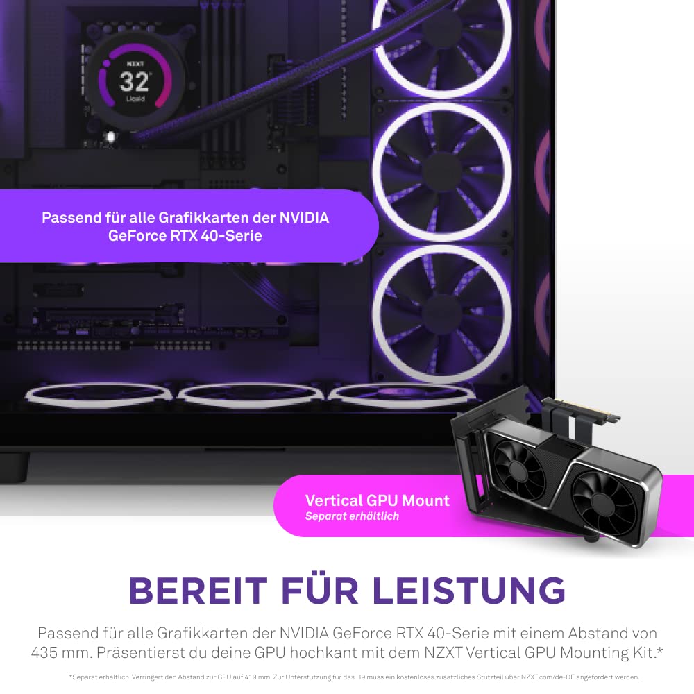 NZXT H9 Flow - CM-H91FB-01- Dual-Chamber ATX Mid-Tower PC-Gaming-Gehäuse - High-Airflow-perforiertes Top-Panel - Front- und Seitenteile aus gehärtetem Glas - 360mm Radiator Unterstützung - Schwarz