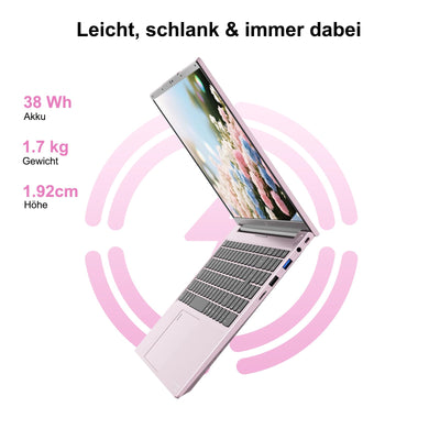 NIMO Roségold Laptop 15,6 Zoll Full HD: 16GB RAM, 1TB SSD, Intel N100, WLAN-Konnektivität, USB-C 65W, Fingerabdruck, Beleuchtete Tastatur, Leichter Computer für Arbeit & Studium