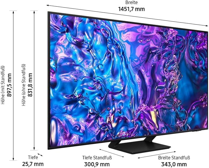 Samsung QLED 4K Q70D Fernseher 65 Zoll, Samsung TV mit AI Quantum Prozessor 4K, 4K AI Upscaling, Samsung Tizen OS, Motion Xcelerator 120 Hz, Smart TV, KI TV, GQ65Q70DATXZG, Deutsches Modell [2024]