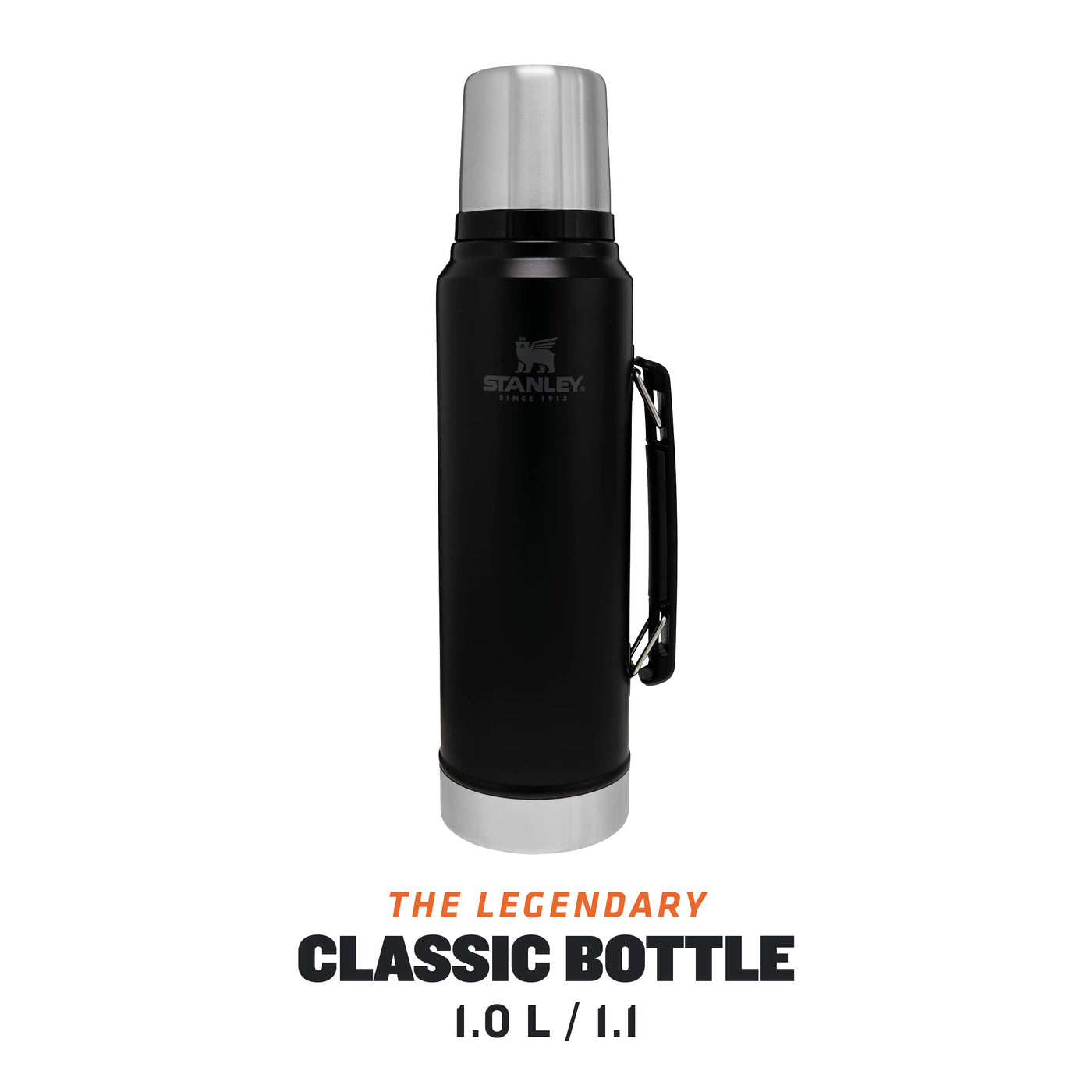 Stanley Classic Legendary Thermosflasche 1L - Thermos Hält 24 Stunden Heiß oder Kalt - Edelstahl Thermoskanne - BPA-Frei - Spülmaschinenfest - Matte Black