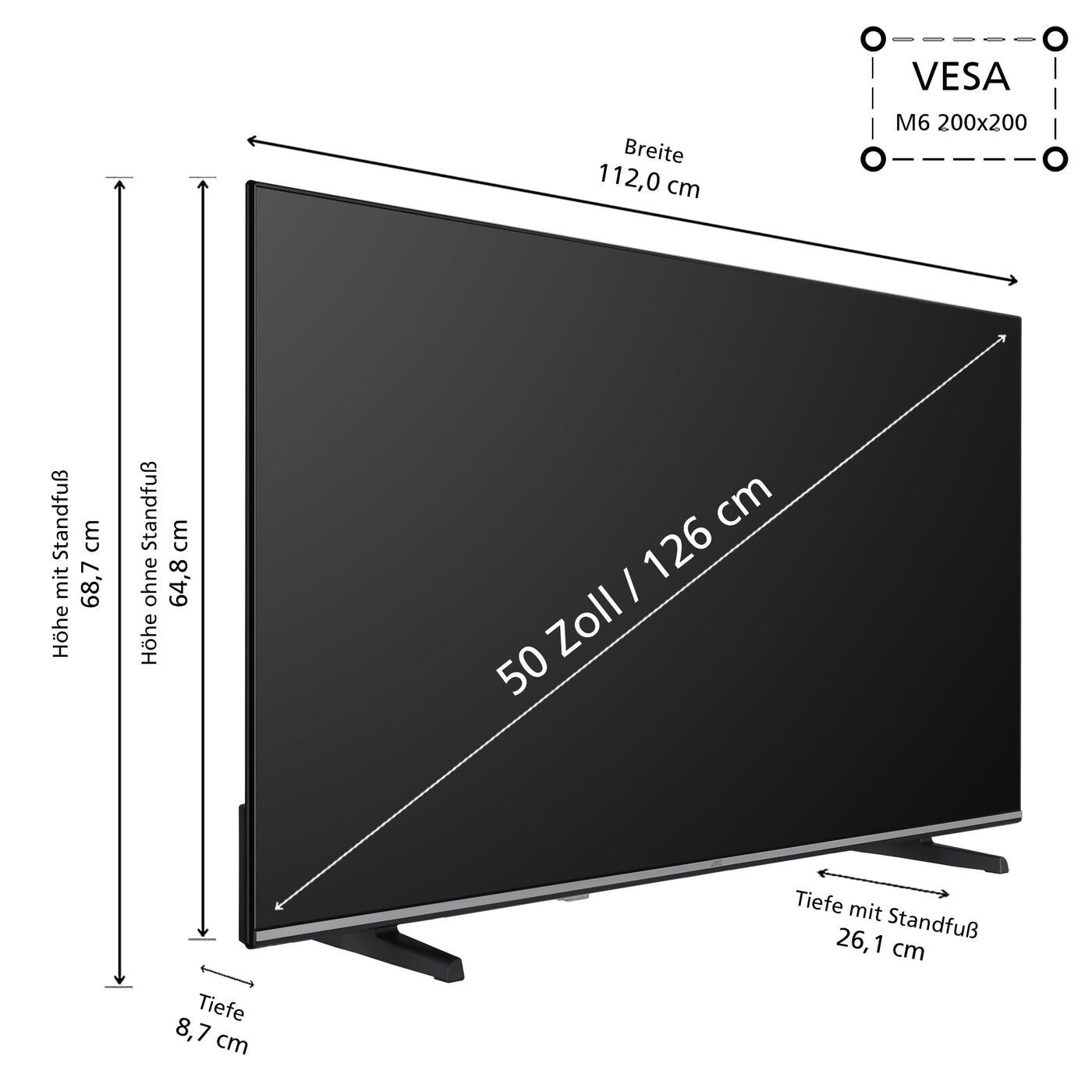 JVC Fernseher 50 Zoll Smart TV VIDAA LT-50VD3555 4K Fernseher UHD, HDR TV mit Dolby Vision und integriertem Triple-Tuner, LED TV schwarz