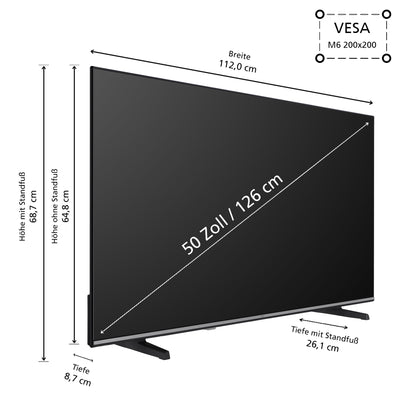 JVC Fernseher 50 Zoll Smart TV VIDAA LT-50VD3555 4K Fernseher UHD, HDR TV mit Dolby Vision und integriertem Triple-Tuner, LED TV schwarz