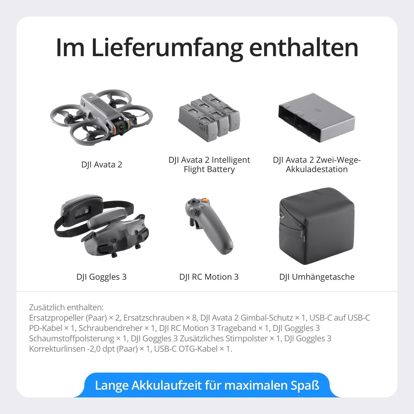 DJI Avata 2 Fly More Combo Bundle (3 Akkus), FPV-Drohne mit 4K-Kamera, 69 Minuten max. Flugzeit, Akrobatik auf Tastendruck, Kameradrohne mit Goggles 3 und RC Motion 3, mit Propellerschutz