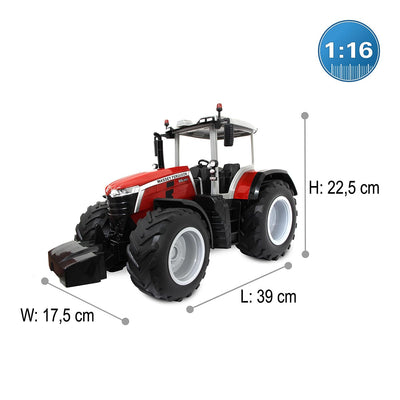 JAMARA Massey Ferguson 8S.285 1:16 2,4Ghz - RC Traktor, Motorsound (abschaltbar), Rückfahrwarnsound, Abschaltfunktion, 2 Radantrieb, Gummireifen, helle LED, Blinker, Demo Funktion
