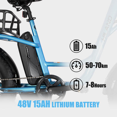 HILAND 20 Zoll Fat Tire Cargo E-Bike für Erwachsene, Leichter Aluminiumrahmen Elektrofahrrad, Shimano 7 Gänge mit Federgabel Ebike Blau