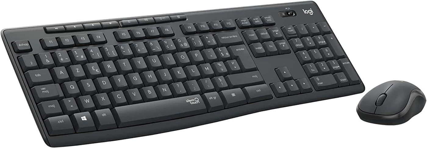 Logitech MK295 Silent kabelloses Maus- und Tastaturset mit SilentTouch-Technologie, Ziffernblock in Standardgröße, sofortige kabellose Reaktionsfähigkeit, 90% weniger Lärm, französisches QWERTY(Grau)