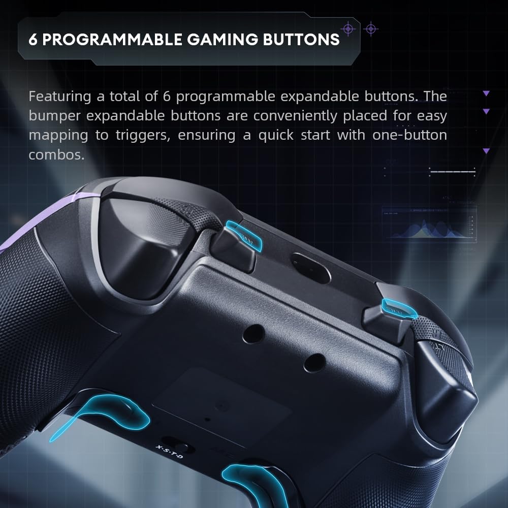 Thunderobot G50S 1000HZ Controller PC Wireless für Windows PC,Switch,IOS&Android,6 Programmierbare Tasten,PC Controller Gaming mit Hall-Effekt-Joysticks&Trigger/Gyroskop (Schwarz, G50S)