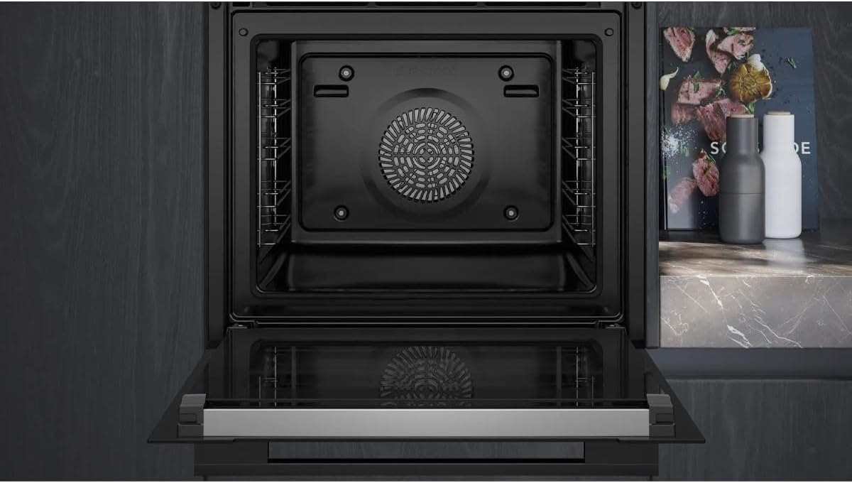 Siemens HB778G3B1,Q700 Smarter Einbau-Backofen, 60 x 60 cm, Made in Germany, Pyrolyse & Hydrolyse Selbstreinigung, Bratenthermometer, Air Fry, Backautomatik, Farbiger Touchscreen, 4D Heißluft, Schwarz