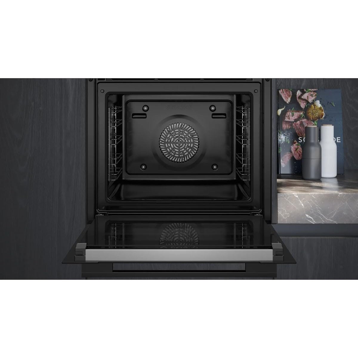 Siemens HB778G3B1,Q700 Smarter Einbau-Backofen, 60 x 60 cm, Made in Germany, Pyrolyse & Hydrolyse Selbstreinigung, Bratenthermometer, Air Fry, Backautomatik, Farbiger Touchscreen, 4D Heißluft, Schwarz