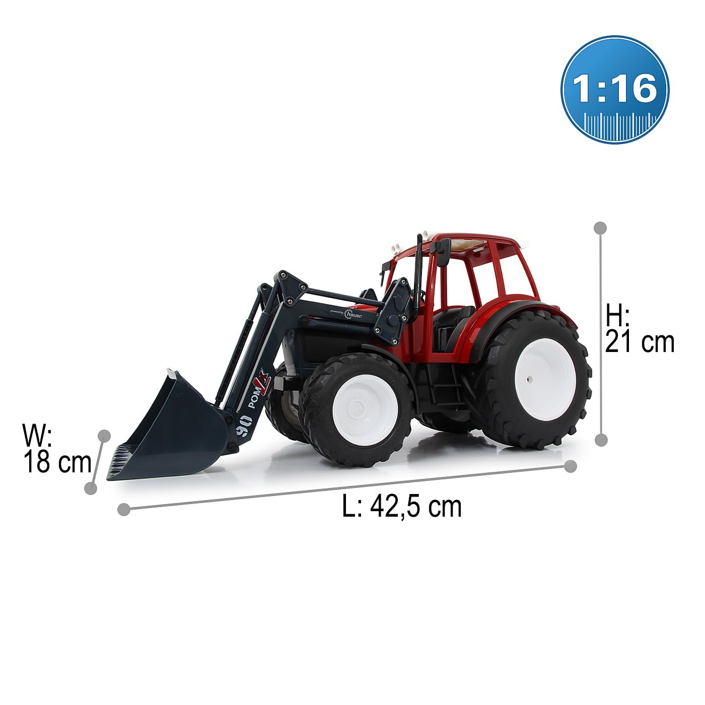 JAMARA 405050 Lindner Geotrac mit Frontlader 1:16 2,4GHz – realistischer Motorsound (abschaltbar), Rückfahrwarnsound, Hupe, 2 Radantrieb, helle LED‘s vorne, Blinker, Demofunktion, Rot