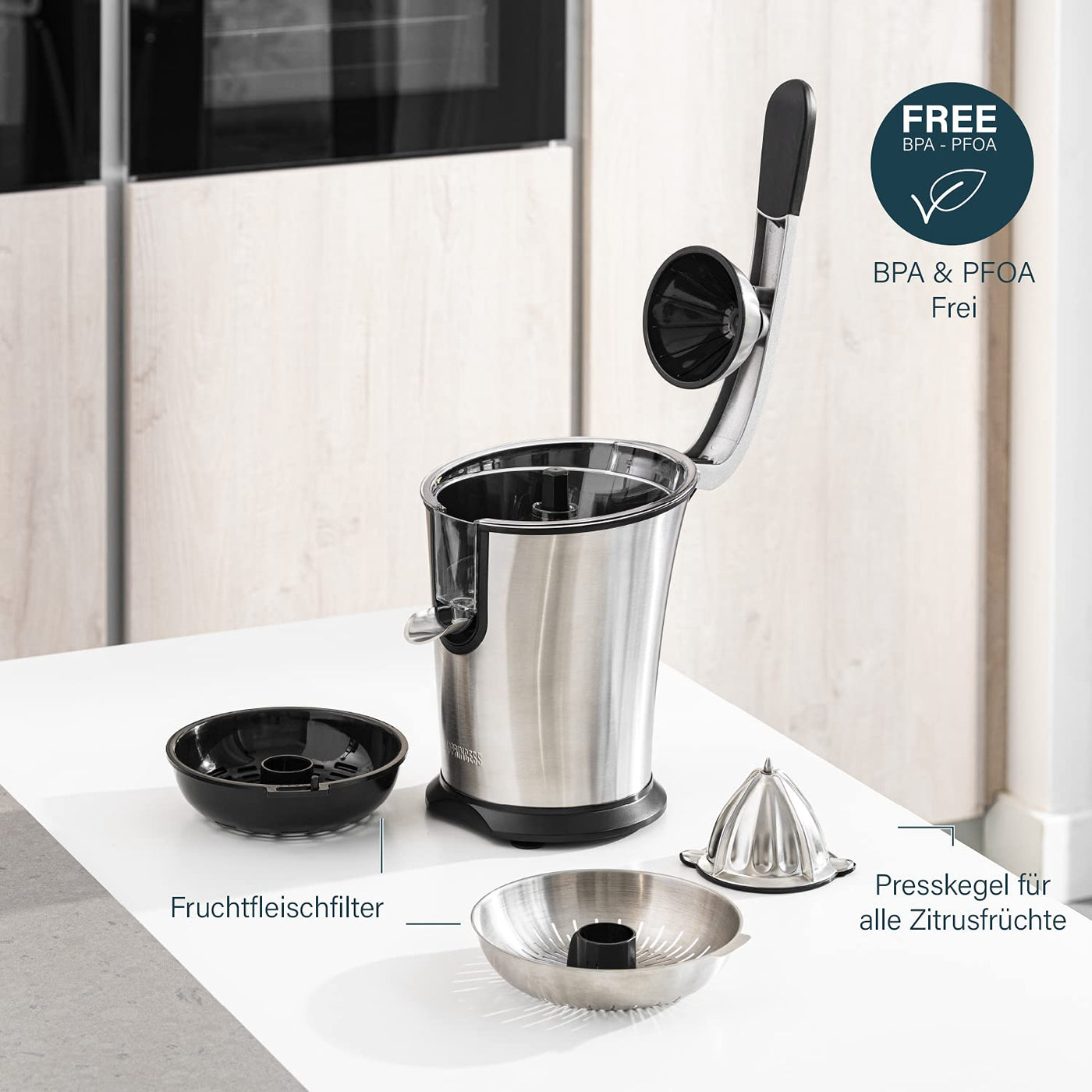 Princess Master Juicer Pro – Edelstahl Presskegel – Rostfreier Edelstahl – 201860 – Silber