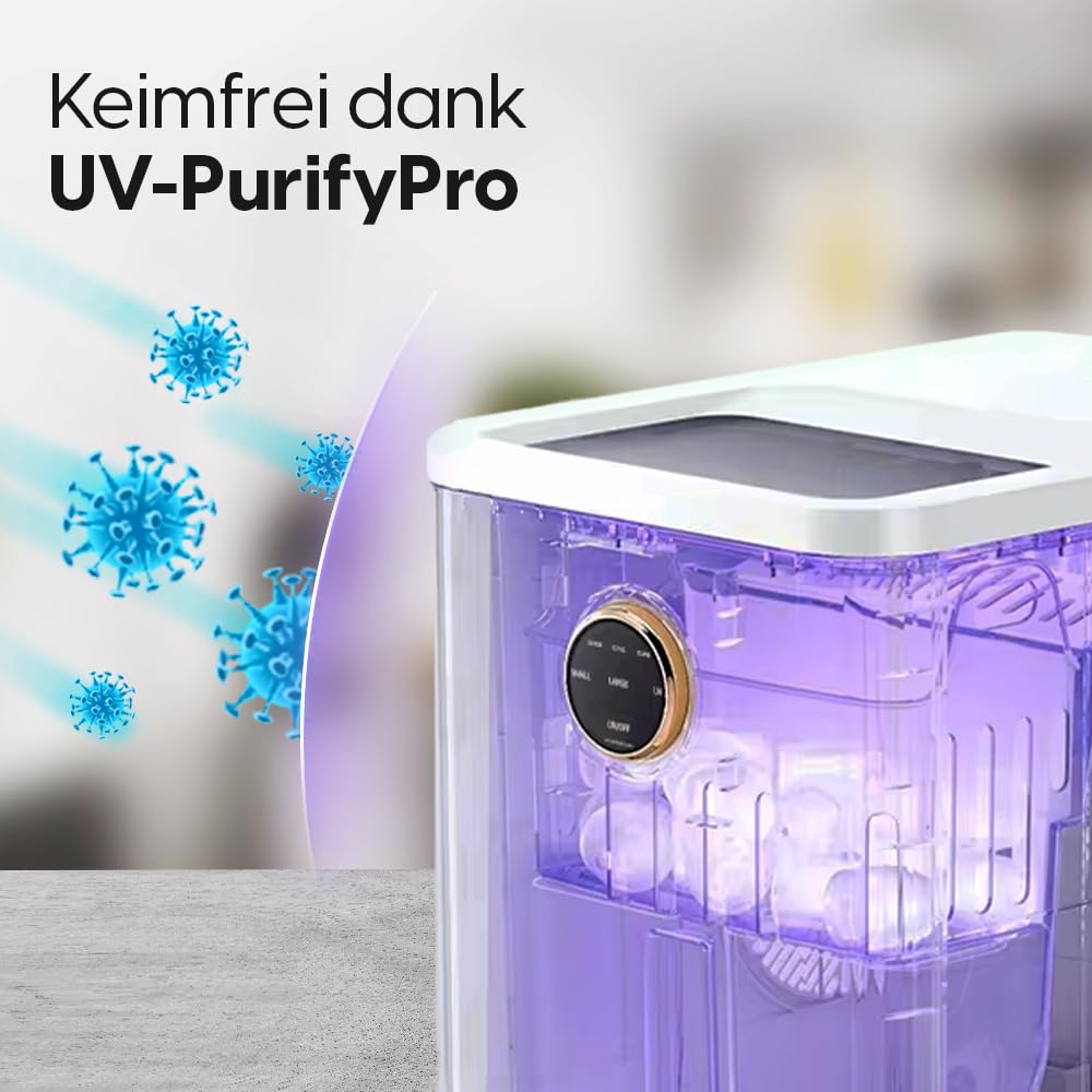 STARKFELD ICE MAKER - Luxus Eiswürfelmaschine | 20 KG Eis in 24 Stunden | Selbstreinigend & Keimfrei | 1,5L Wassertank | Eis in 6 Minuten | 2 Größen Eis | Kompakt & Leise | Cocktail Maschine (Schwarz)