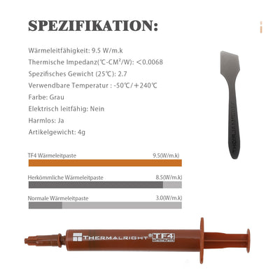 THERMALRIGHT TF4 4g Wärmeleitpaste für Kühler,Kühlkörperpaste Hohe Beständigkeit 9,5W/m.k,Grafikkarte CPU Wärmeleitpaste(TF4 4g)