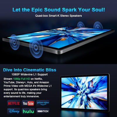 Blackview 13 Zoll Tablet Android 15, Mega8 36GB+256GB+2TB Erweiterung, Quad-Box Speakers, 2K FHD+ Gaming Tablet, 4G LTE 5G WiFi, 50MP AI Camera, 11000mAh, PC Mode, Hülle + Intelligenter Stift, Blau