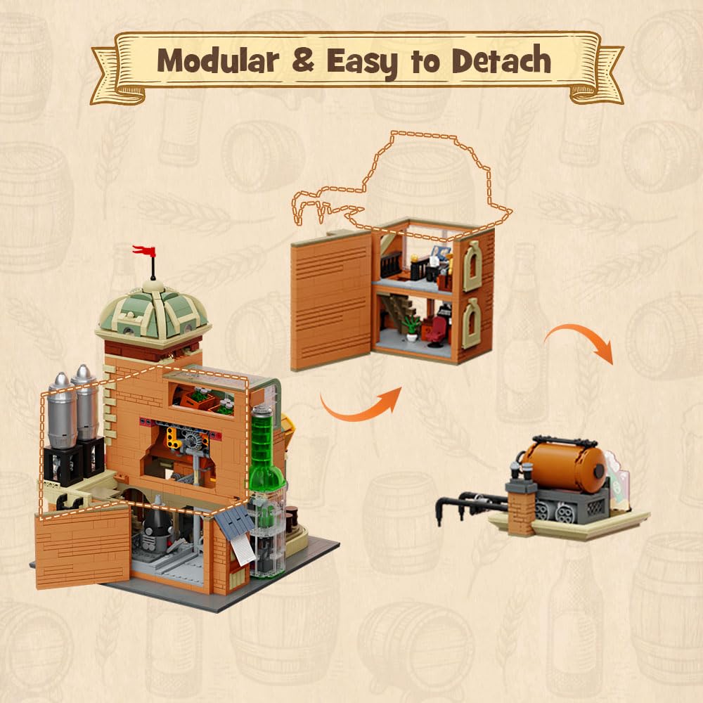 PANTASY Craft Beer Brewery Building Set für Erwachsene, intage-Mikrobrauerei-Fabrikmodell mit modularer Architektur, dynamischen Mechanismen präsentationsfertigem Design