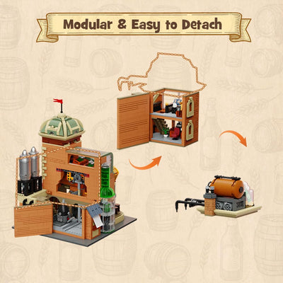 PANTASY Craft Beer Brewery Building Set für Erwachsene, intage-Mikrobrauerei-Fabrikmodell mit modularer Architektur, dynamischen Mechanismen präsentationsfertigem Design