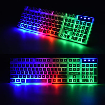 Lexon tech Kabelgebundene Tastatur und Maus Set T6 Rainbow Hintergrundbeleuchtung, USB, ergonomische Multimedia-Tastatur, 2400 DPI,6 Tasten,USB-Gaming-Maus, inklusive Gaming-Mauspads in Standardgröße