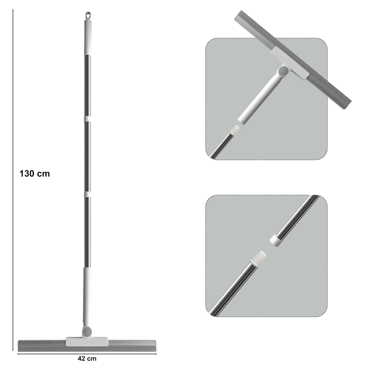 SUIXI Duschabzieher, Wasserabzieher mit 42cm Silikon Lippe, 3 Teile Griff 130cm, Entfernt Wasser, Tierhaare und Seifenwasser, Wasserschieber für Badezimmerböden, Fenster, Spiegel