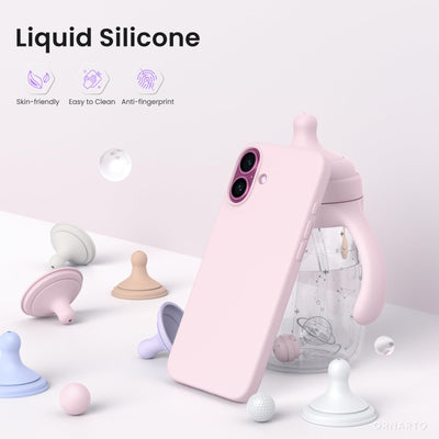 ORNARTO für iPhone 16 Plus Hülle Silikon 6,7 Zoll, dünne Handyhülle iPhone 16 Plus aus flüssigem Silikon, Kratzfeste und stoßfeste Schutzhülle iPhone 16 Plus Case(2024) - Rosa