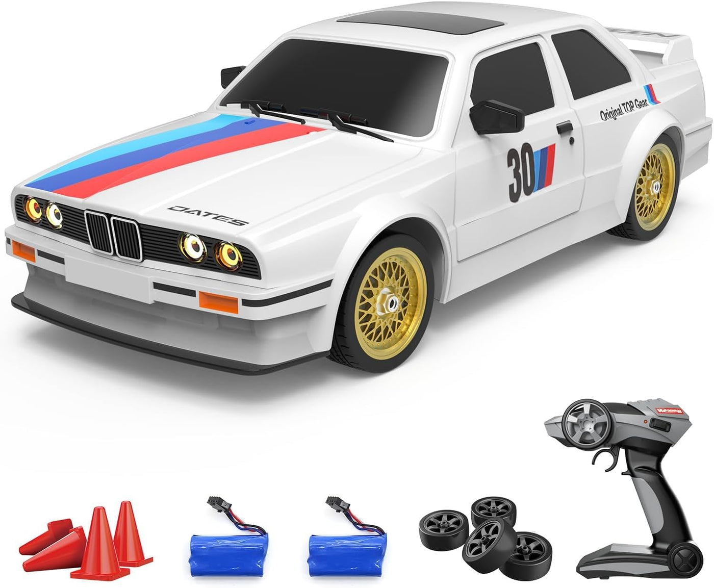 Mostop Ferngesteuertes Auto 1/16 Scale RC Drift Car 2.4GHz 4WD High Speed 30+KM/H Klassisches Fahrzeug mit LED Lichtern Drifting Tires Racing Vehicle Toys Gifts for Adults Boys, 2 Batteries, White