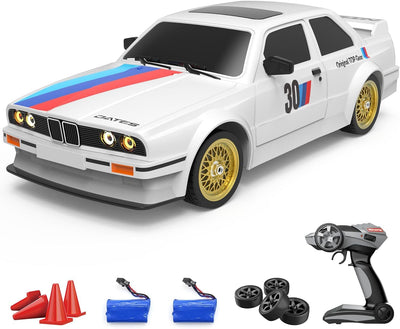 Mostop Ferngesteuertes Auto 1/16 Scale RC Drift Car 2.4GHz 4WD High Speed 30+KM/H Klassisches Fahrzeug mit LED Lichtern Drifting Tires Racing Vehicle Toys Gifts for Adults Boys, 2 Batteries, White