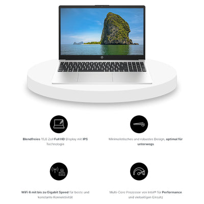 HP 250 G10 Laptop, Intel Core i7-1355U, 15,6" FHD Display, 32 GB DDR4 RAM, 1 TB PCIe SSD, Intel Iris Xe Grafik, QWERTZ Tastatur, Windows 11 Pro, Silber+ NPO Rucksack