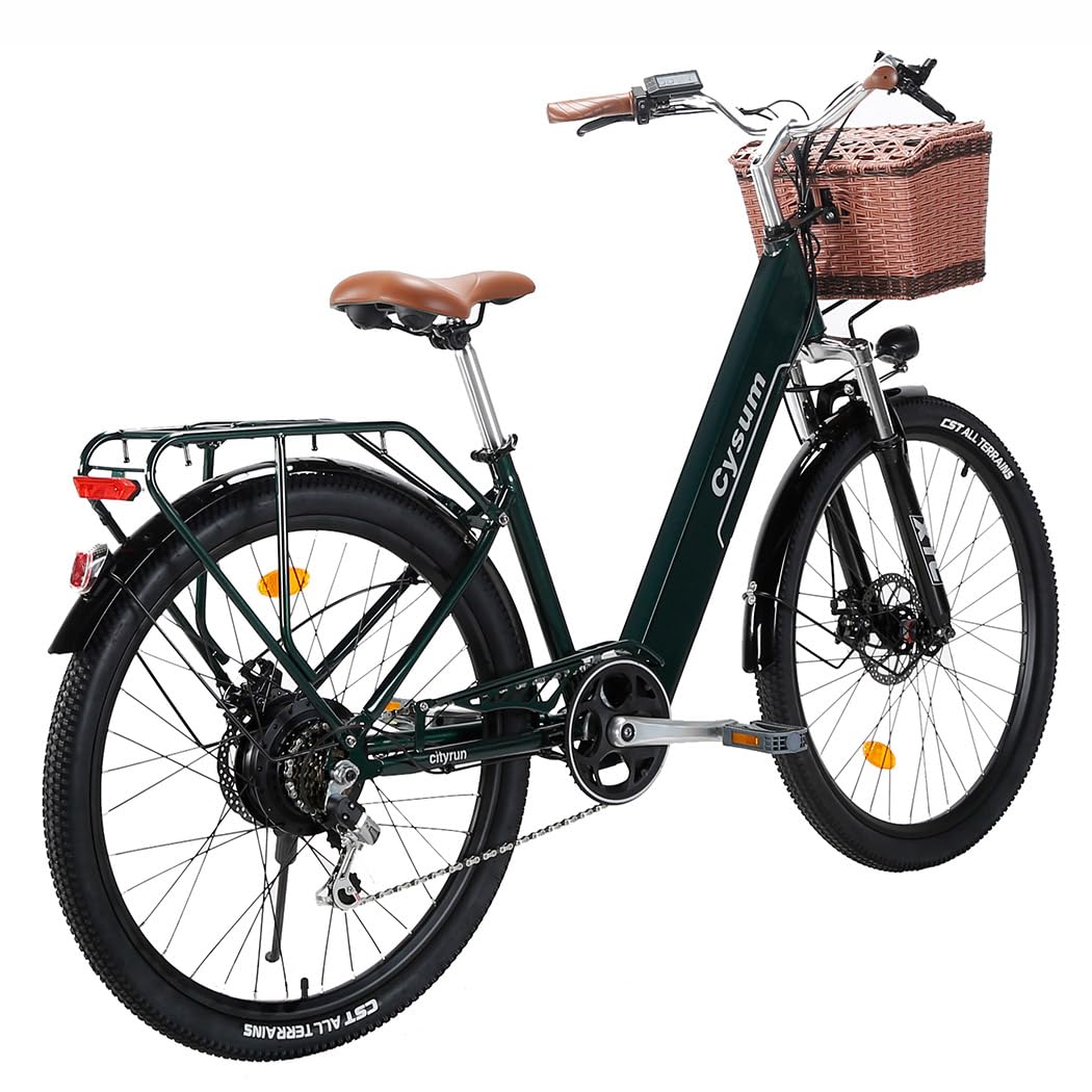 cysum Cityrun E-Bike für Damen, 26 Zoll (66 cm), E-Bike, E-Bike, E-Bike, Stadt-E-Bike für Erwachsene, Motor 250 W, 25 km/h, Lithium-Akku 36 V, 360 WH, Reichweite 80 km (grün001)