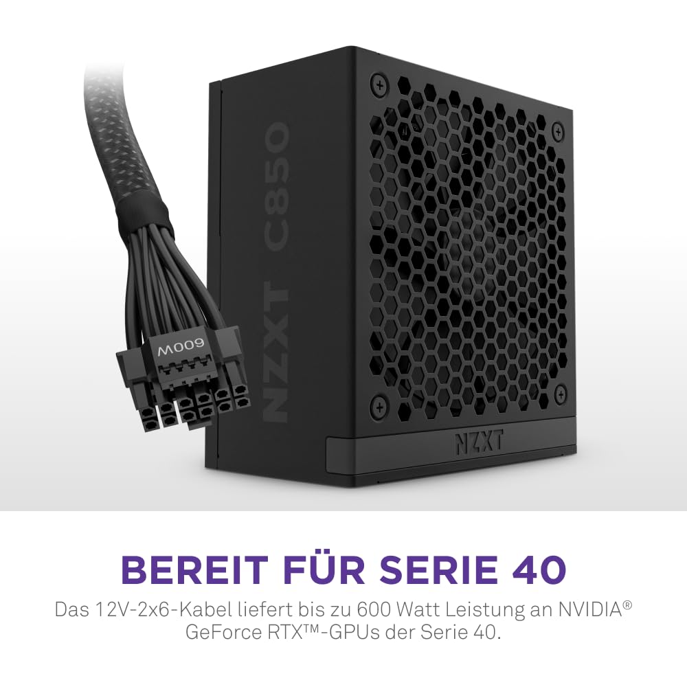 NZXT C850 Gold ATX 3.1 - Vollständig modulares, geräuscharmes PC-Gaming-Netzteil - 850 Watt - 80 PLUS Gold - 12V-2x6-Anschluss - Zero Fan-Modus - 100 % japanische Kondensatoren - Schwarz
