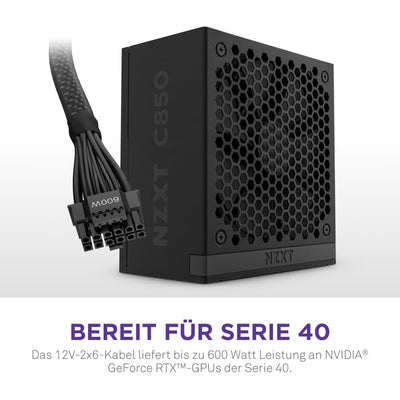 NZXT C850 Gold ATX 3.1 - Vollständig modulares, geräuscharmes PC-Gaming-Netzteil - 850 Watt - 80 PLUS Gold - 12V-2x6-Anschluss - Zero Fan-Modus - 100 % japanische Kondensatoren - Schwarz