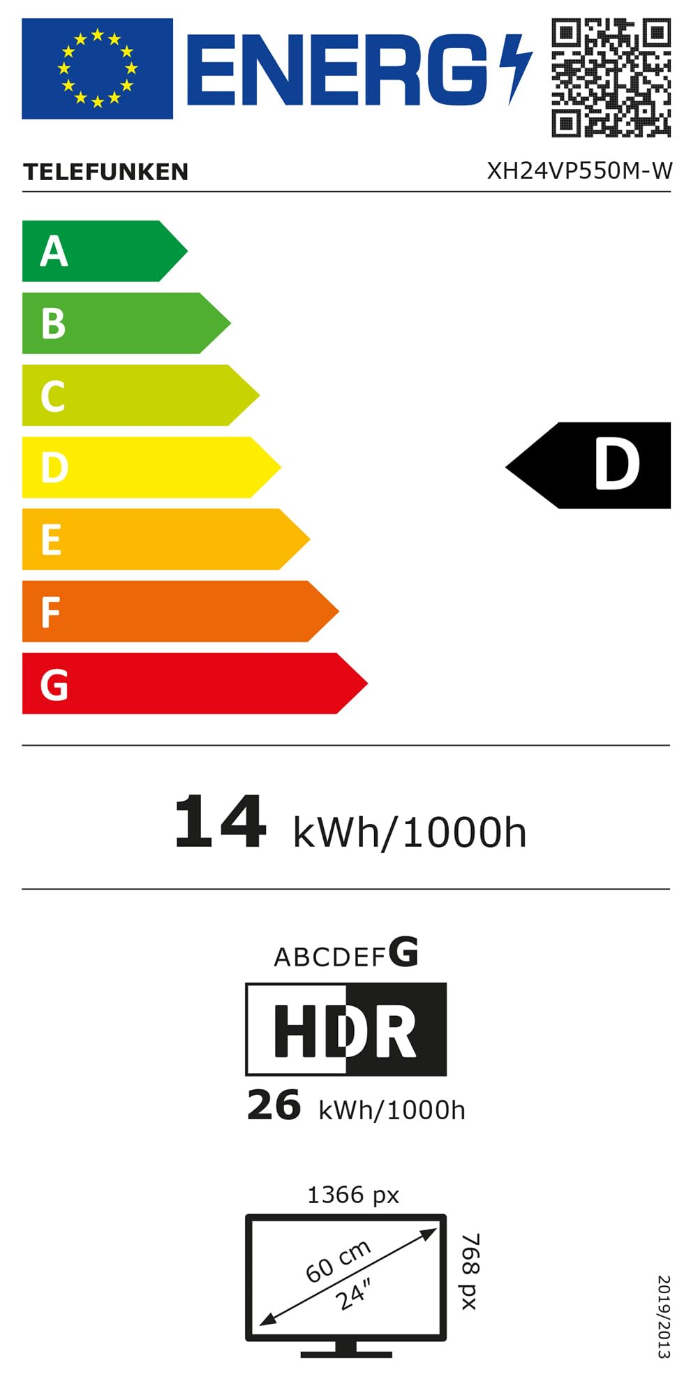 Telefunken Fernseher 24 Zoll Smart TV VIDAA XH24VP550M-W HD Fernseher, HDR TV mit integriertem Triple-Tuner, LED TV weiß