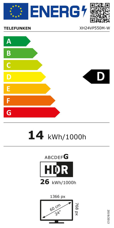 Telefunken Fernseher 24 Zoll Smart TV VIDAA XH24VP550M-W HD Fernseher, HDR TV mit integriertem Triple-Tuner, LED TV weiß