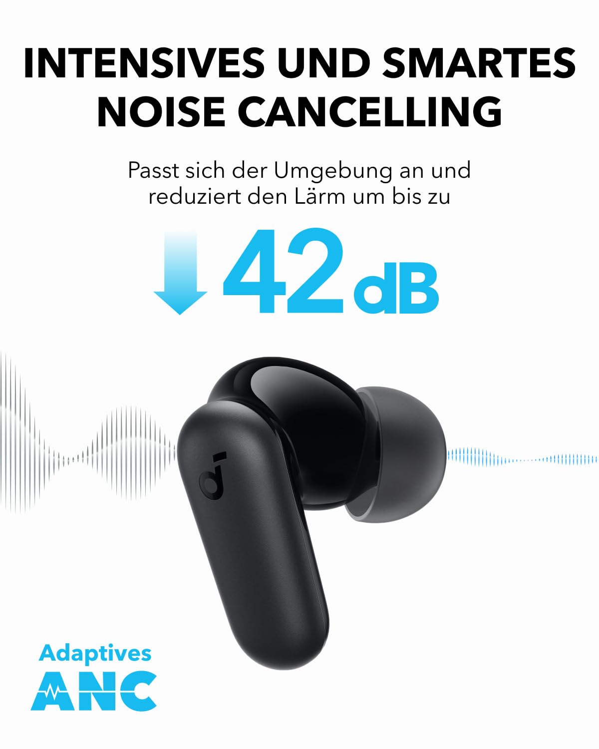 soundcore P30i by Anker Noise Cancelling Earbuds, smarte Geräuschunterdrückung, kraftvolle Bässe, 45h Spielzeit, 2-in-1 Case und Handyständer, IP54, kabellose Kopfhörer, Bluetooth 5.4, App Steuerung
