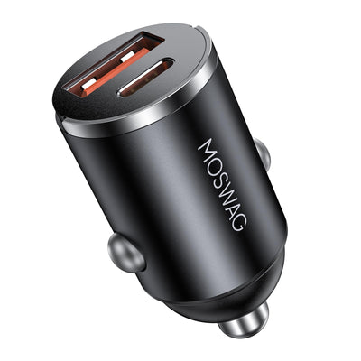 MOSWAG Zigarettenanzünder USB Ladegerät, Mini Autoladegerät USB C QC 3.0, Dual Ports Schnellladegerät Autoladegerät Für iPhone 16 15 Samsung Galaxy und Mehr