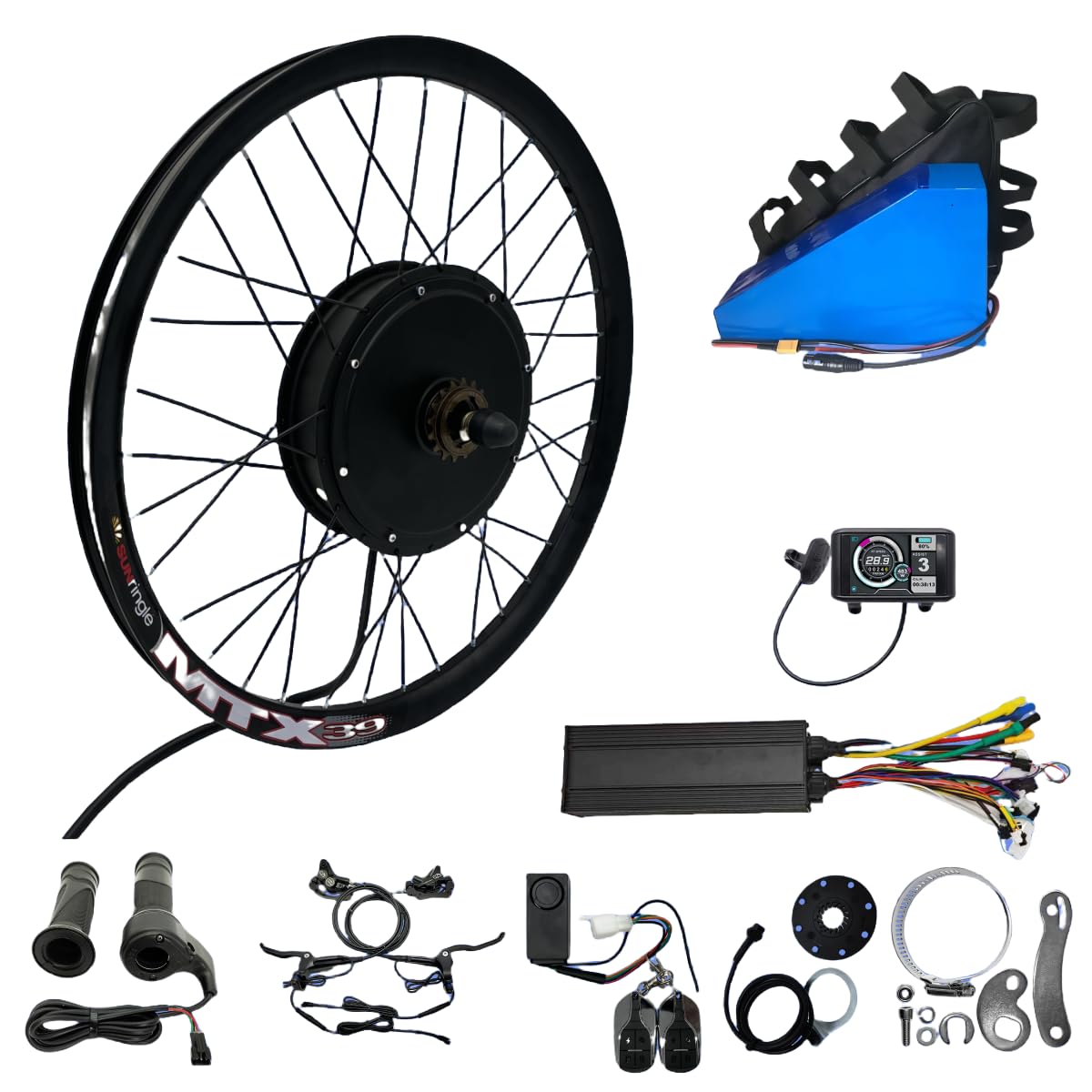 ebsenopower E-Bike Umbausatz, 72V 3000W, 24-29 Zoll/700C MTX39 Hinterrad mit 72V 26Ah Dreiecksakku (26 Zoll Hinten)