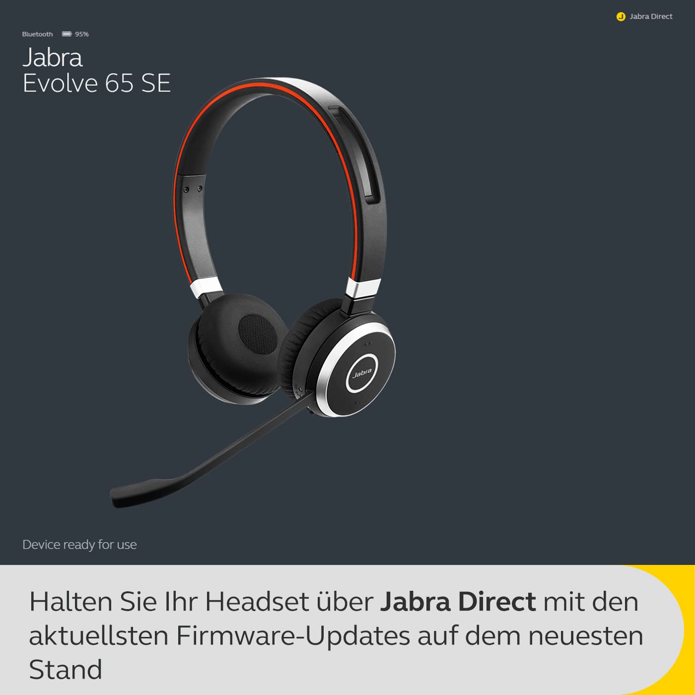 Jabra Evolve 65 SE Schnurloses Stereo-Headset - Bluetooth-Headset mit Mikrofon mit Geräuschunterdrückung, langlebigem Akku und dualer Konnektivität - Für MS Teams Zertifiziert - Schwarz, 6599-833-309