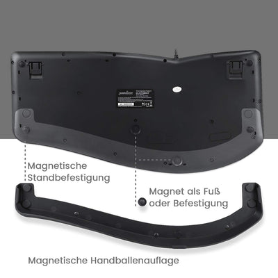 Perixx Periduo-505, Ergonomische Tastatur und Vertikale Maus Desktop Set, Geteiltes Tastenfeld, 4-Wege-Scrollrad, Anpassbare Handballenauflage, Flache Tasten, USB-Kabelgebunden, DE QWERTZ