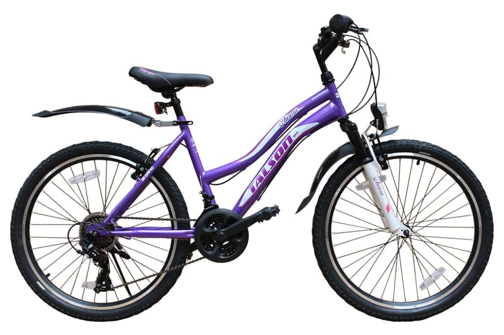 Talson 24 Zoll Mädchen Fahrrad MTB mit Beleuchtung und Shimano 21-Gang Kinderfahrrad Lila