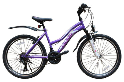 Talson 24 Zoll Mädchen Fahrrad MTB mit Beleuchtung und Shimano 21-Gang Kinderfahrrad Lila