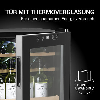 N8WERK Weinkühlschrank für bis zu 15 Flaschen Wein | Leise Kompressortechnologie, freistehend, Temperaturbereich 4 °C - 18 °C, Thermoverglasung | LC-Display, LED-Beleuchtung