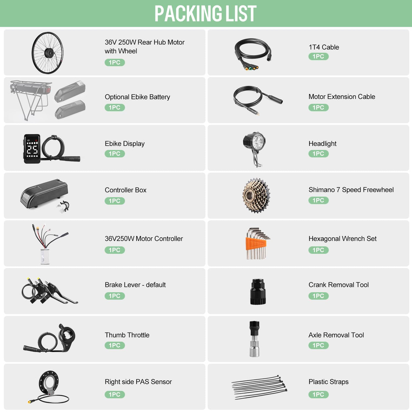 Varstrom 27,5 Zoll Ebike Umbausatz 36V 250W mit optionale Batterie und Display Elektrofahrrad Umbausatz mit 7-Gang Freilauf-Kassette für Freewheel Gearshife E-Bike Hinterrad Bürstenloser Motor